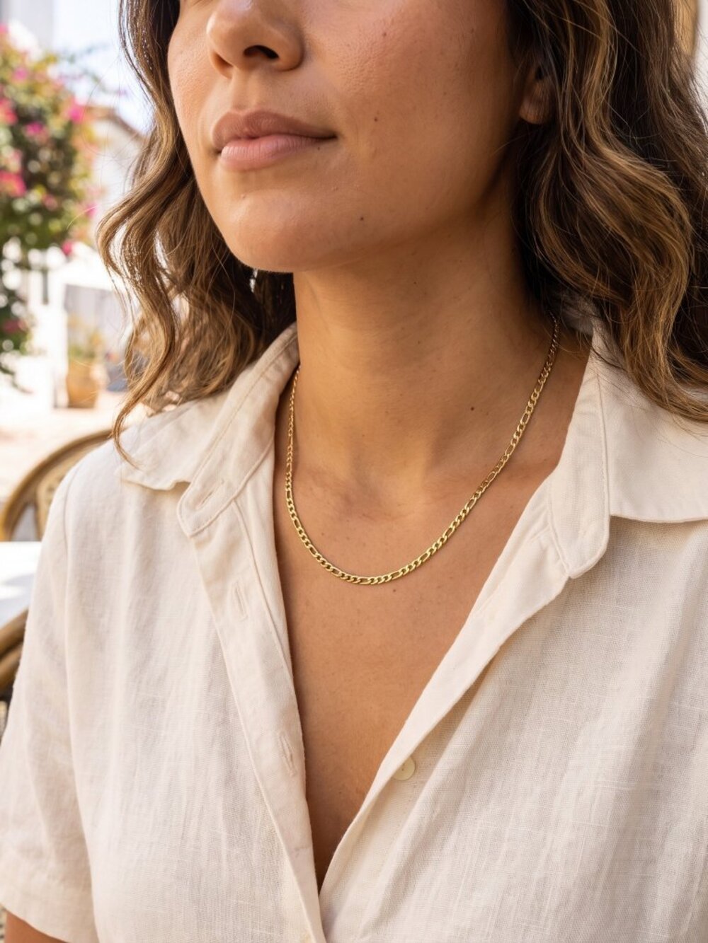 Womens Figaro Chain Real Gold 18 Inch Plated 3mm Dainty Layering Waterproof